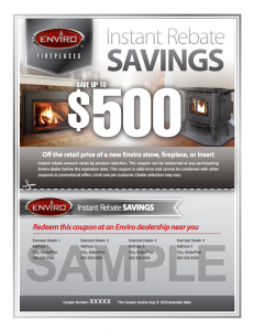 Sample Coupon to SAVE on Enviro at Hubert's Fireplace Consultation + Design